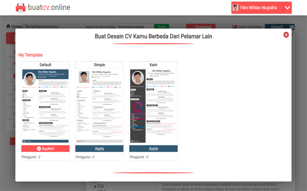 Langkah 3: Pilih Template CV