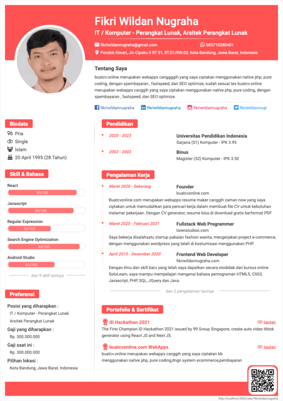 Curriculum Vitae Default Pink - Resume Maker - Template CV Profesional ATS Friendly untuk Lamaran Kerja