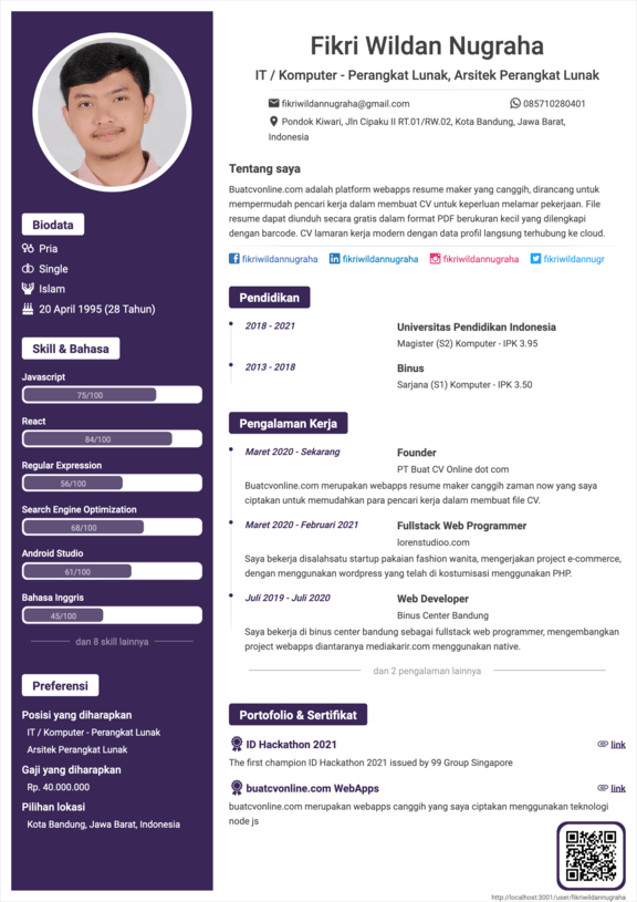CV Teacher - Template CV Profesional ATS Friendly untuk Lamaran Kerja