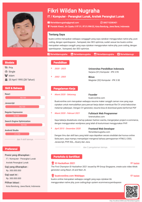 Curriculum Vitae Simple Pink - CV Unik - Template CV Profesional ATS Friendly untuk Lamaran Kerja